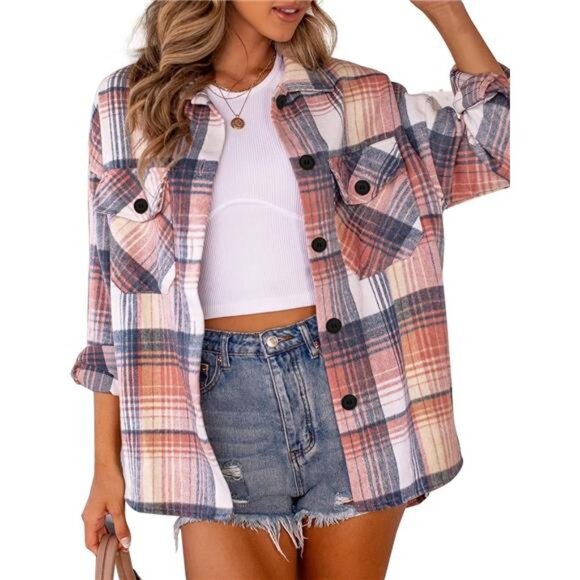 Plaid Flannel Shacket – Cozy Button-Down Shirt Jacket for Fall - Picture 1 of 6